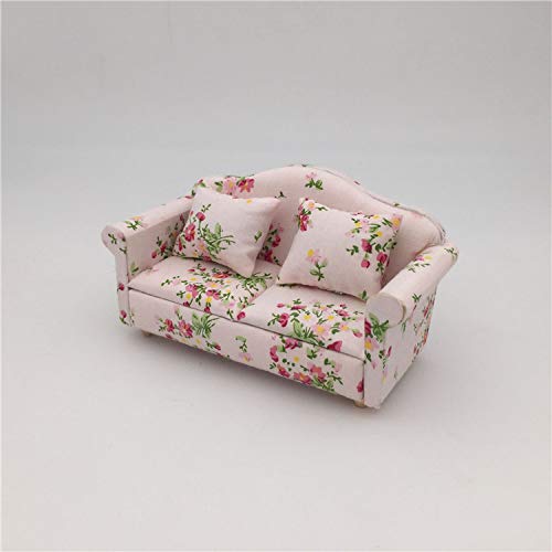 Handmade 1/12 Scale Miniature Dollhouse Furniture - Birch Wood & Fabric Sofa Set with Back Cushions | Perfect for Dollhouse Decor, Model Displays & Collectors