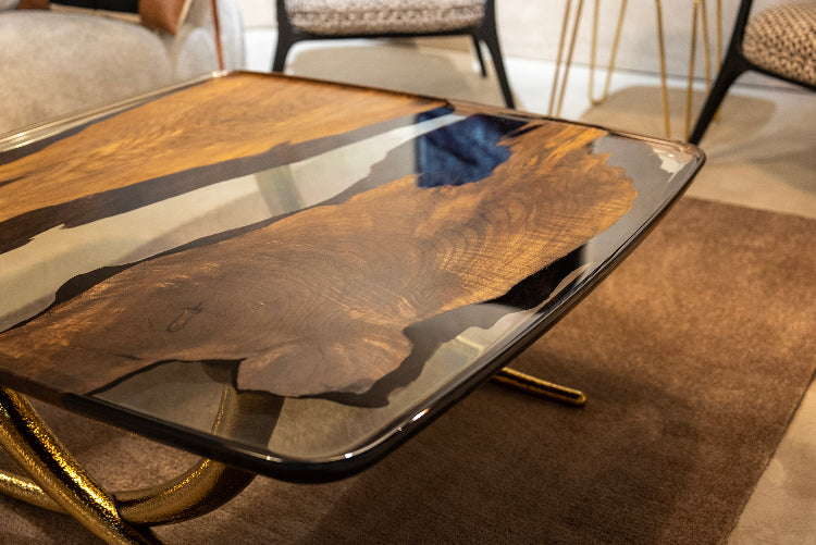 Luxury Ivory Epoxy Resin Coffee Table for Living Room - Modern Dining Table for Home Decor, Office, Lounge & Hotel Use