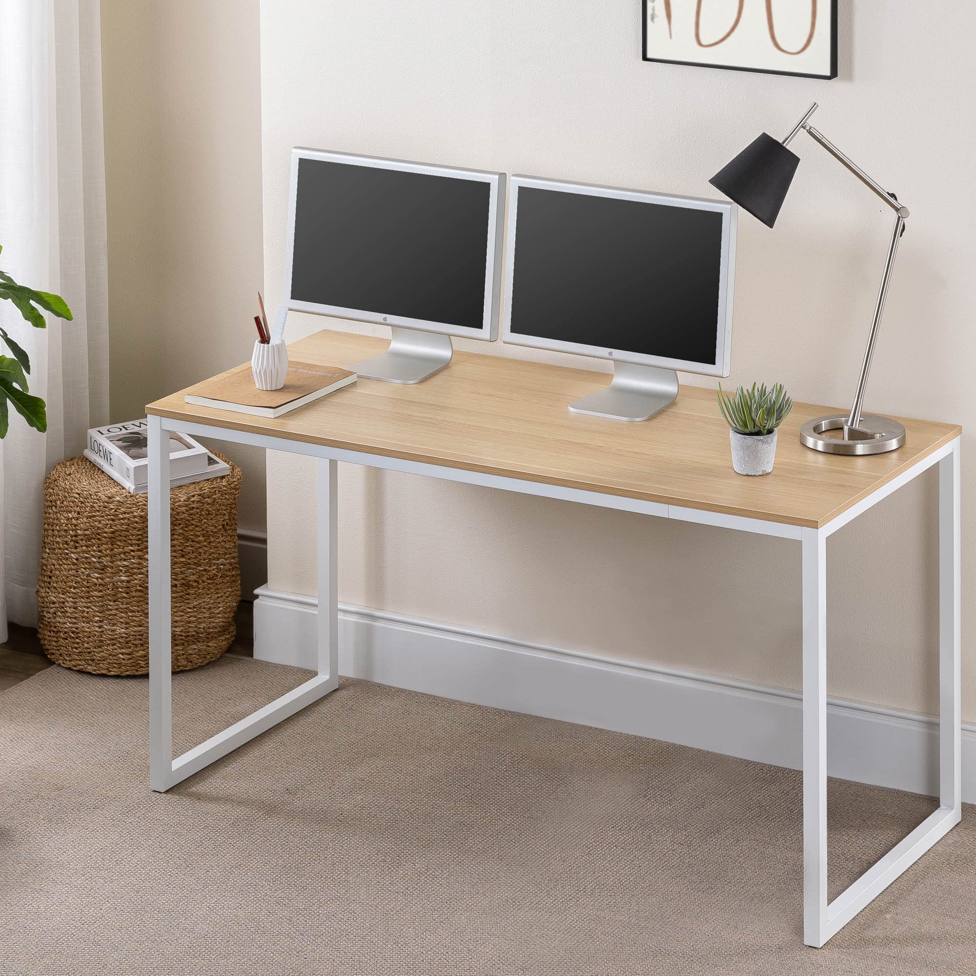 ZINUS Jennifer 55 Inch White Frame Computer Desk - Sturdy Office Workstation & Dining Table with Easy Assembly (Natural Wood Finish) - Perfect for Home Office, Study Room & Small Space Dining