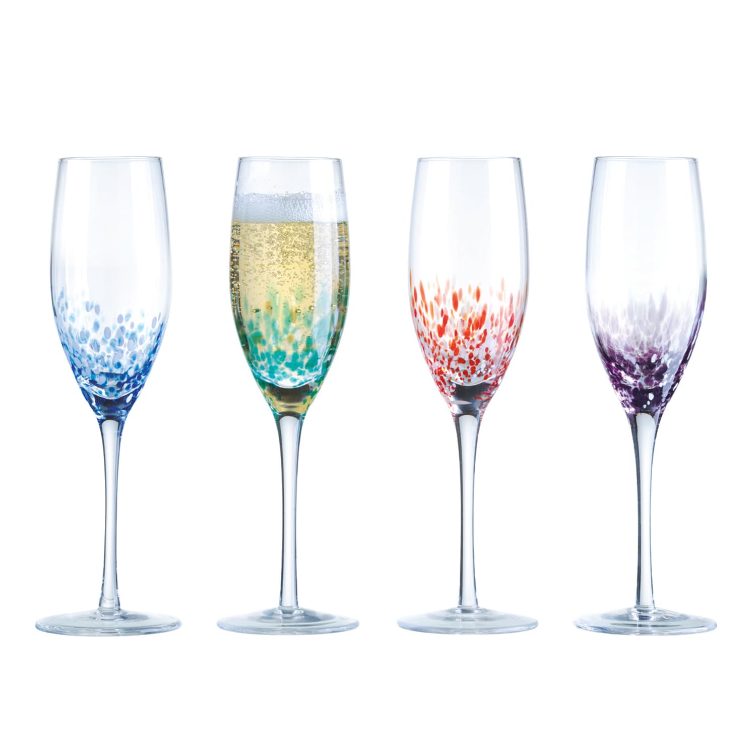 Speckle Champagne Flutes Set of 4 - 250ml Multicolored Crystal Glasses | Perfect for Engagement Gifts, Wedding Toasts & Anniversary Celebrations | Elegant Drinkware for Parties & Special Occasions