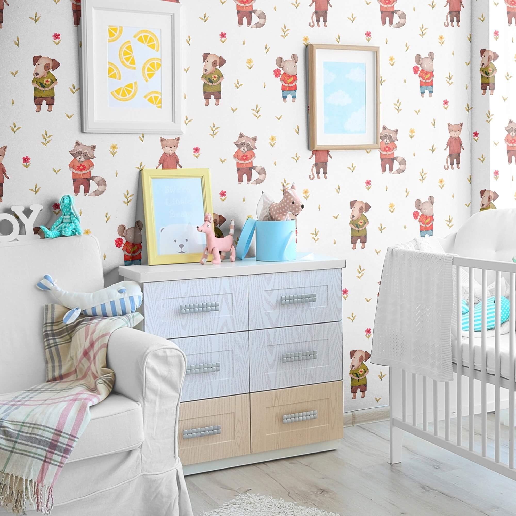 Green and Red Animals Children's Peel and Stick Removable Wallpaper 0340 - Fun Nursery Decor for Kids' Rooms & Play Areas
