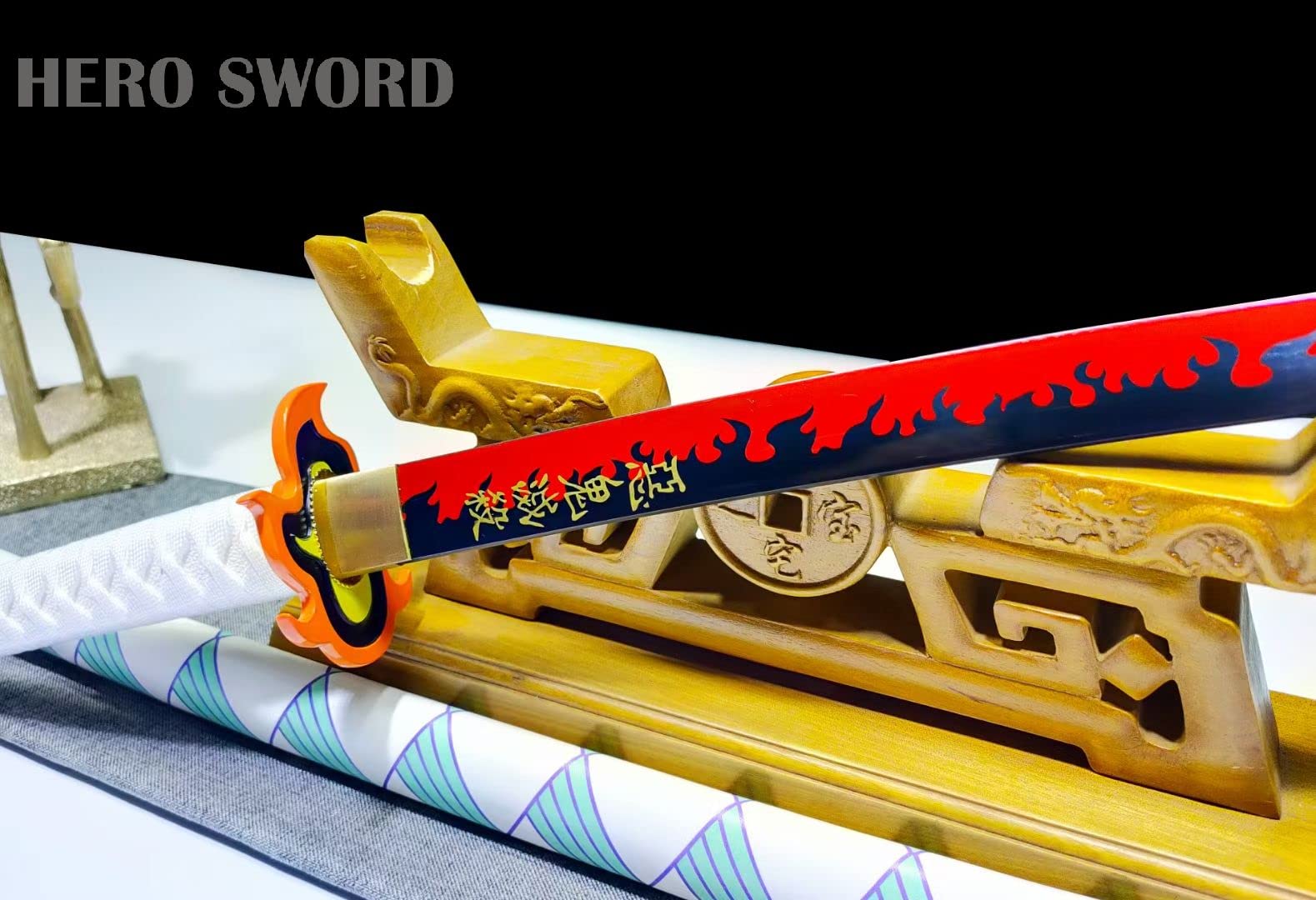 Handmade 1095 High Carbon Steel Demon Slayer Katana Sword - HERO SWORD Agatsuma Zenitsu Cosplay Knife, Sharp Japanese Anime Sword Real Weapon for Collectors, Martial Arts Training & Anime Conventions