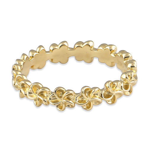 14K Solid Gold Plumeria Eternity Band Ring for Women - Hawaiian Flower Wedding, Anniversary, or Everyday Wear Jewelry Gift