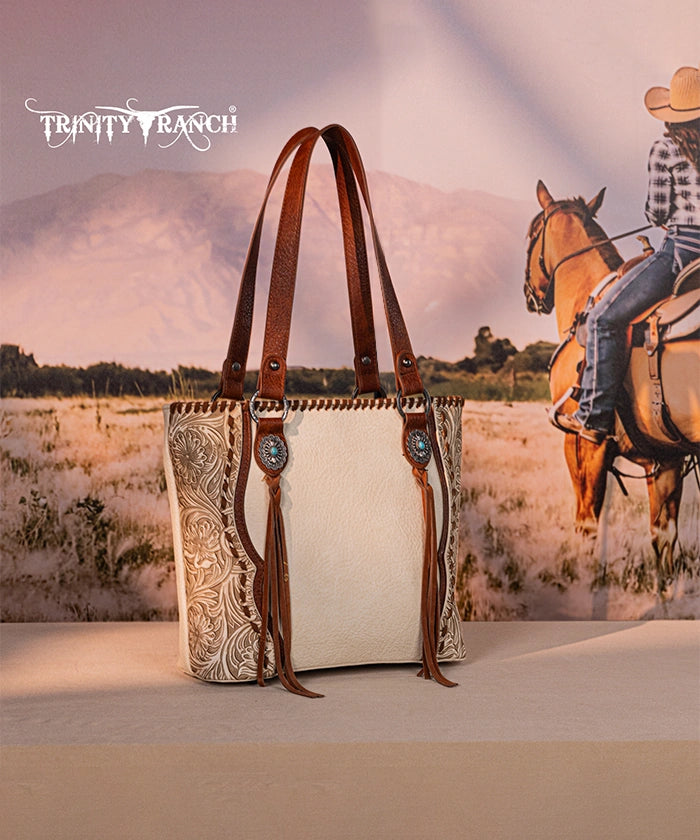 Trinity Ranch Floral Tooled Concealed Carry Tote Bag Set - Stylish Leather Purse with Hidden Gun Compartment for Women | Perfect for Everyday Carry, Travel & Outdoor Adventures
