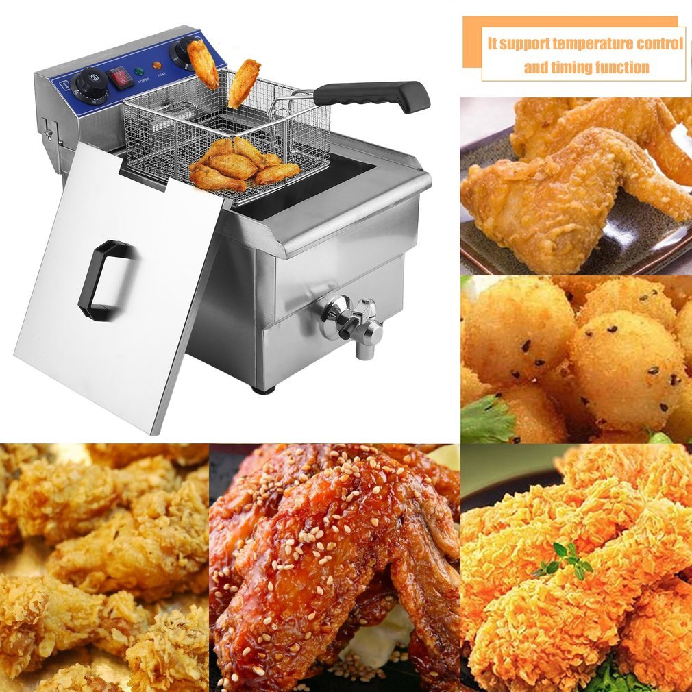 Commercial Electric Deep Fryer 13L/26L Stainless Steel - Temperature Control & Timer - Single/Dual Tank with Drain & Basket - Perfect for Restaurants, Food Trucks, and Catering Businesses