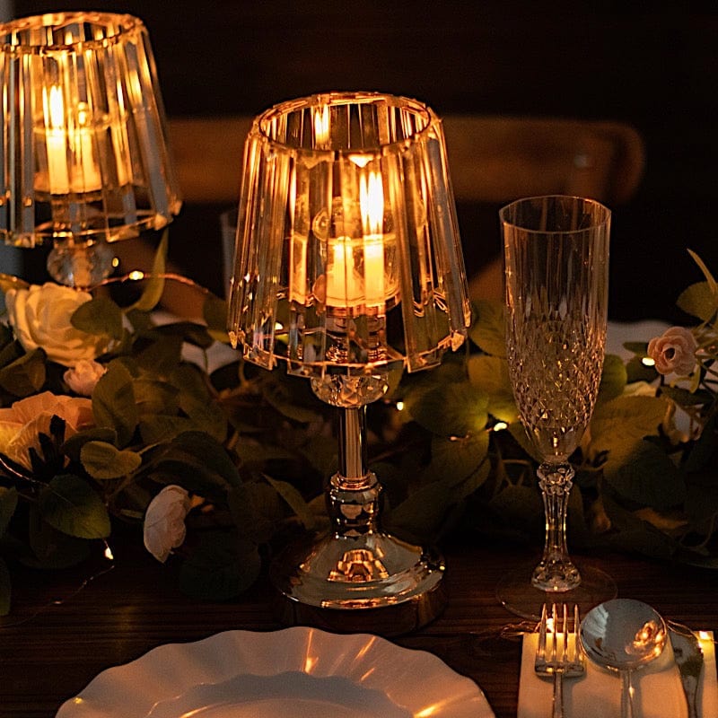 2 Pack Gold Metal Votive Candle Holders with Clear Crystal Glass Lamp Shade - Elegant Home Decor for Wedding, Church, and Table Centerpiece