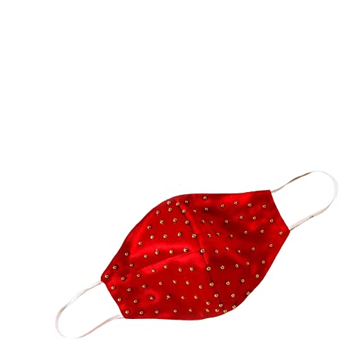 Anasvi Silk-Satin 3-Ply Soft Elastic Wedding Face Mask for Women, Girls & Men - Breathable & Comfortable (Pack of 1, Red) - Perfect for Bridal Events, Parties & Special Occasions
