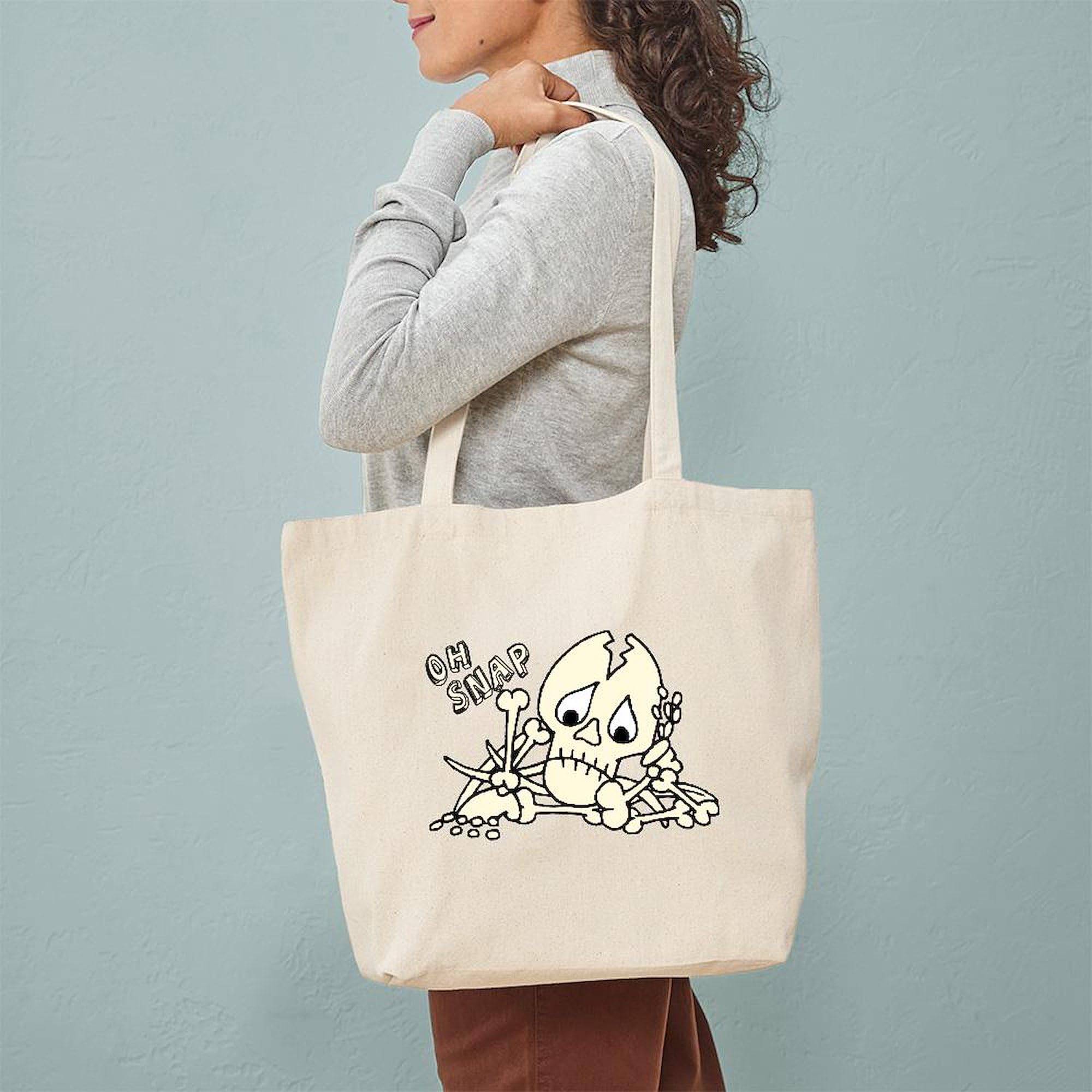 OH SNAP! Halloween Skeleton Tote Bag - Natural Canvas Reusable Shopping Bag for Groceries, Beach & Parties | Funny Gift for Halloween & Everyday Use
