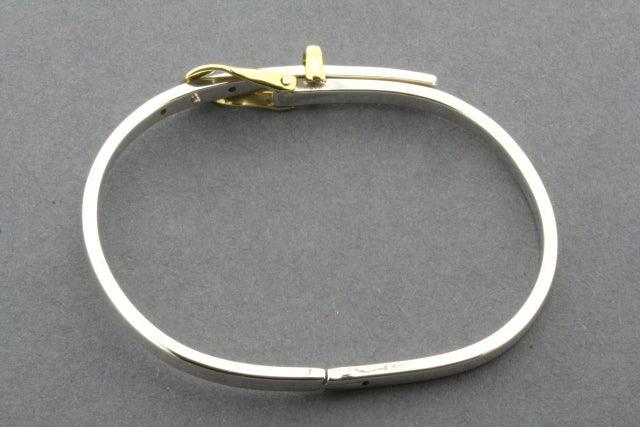 Sterling Silver & Brass Buckle Bangle Bracelet for Women - Elegant Jewelry for Casual & Formal Wear