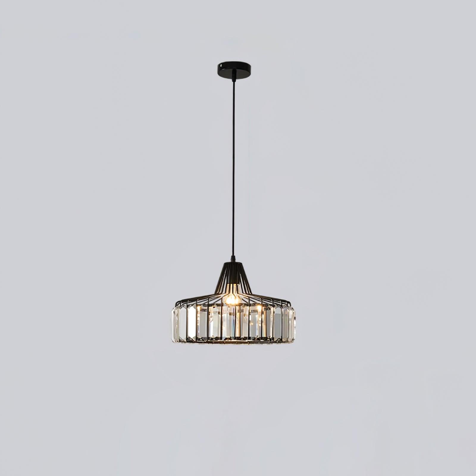 Crystal Drum Pendant Light - Modern Glass Ceiling Chandelier for Dining Room, Living Room & Bedroom Lighting Decor