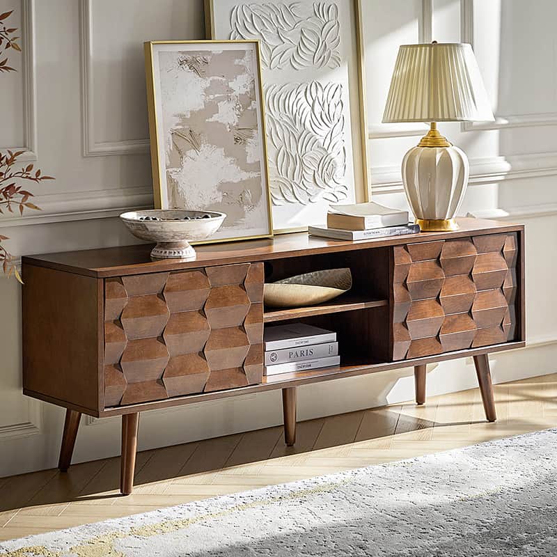 Velasco Mid Century Modern TV Stand with Built-in Cable Management - Stylish Entertainment Center for Living Room & Home Theater Setup