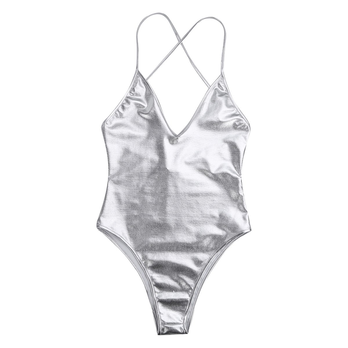 FEESHOW Women's Metallic Camisole Dance Leotard Bodysuit - Sexy One Piece Swimsuit for Performance, Yoga & Beachwear | Shiny Glamorous Outfit for Dance, Gym & Pool Party