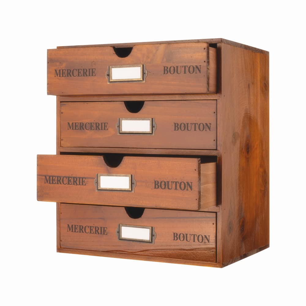 Vintage Wooden Storage Box with 4 Drawers - Rustic Office Organizer, Letter Tray, Paper Sorter & Jewelry Holder - Large Brown Desktop File Organizer for Home, Office & School Supplies (Perfect for Desk Organization & Jewelry Storage)