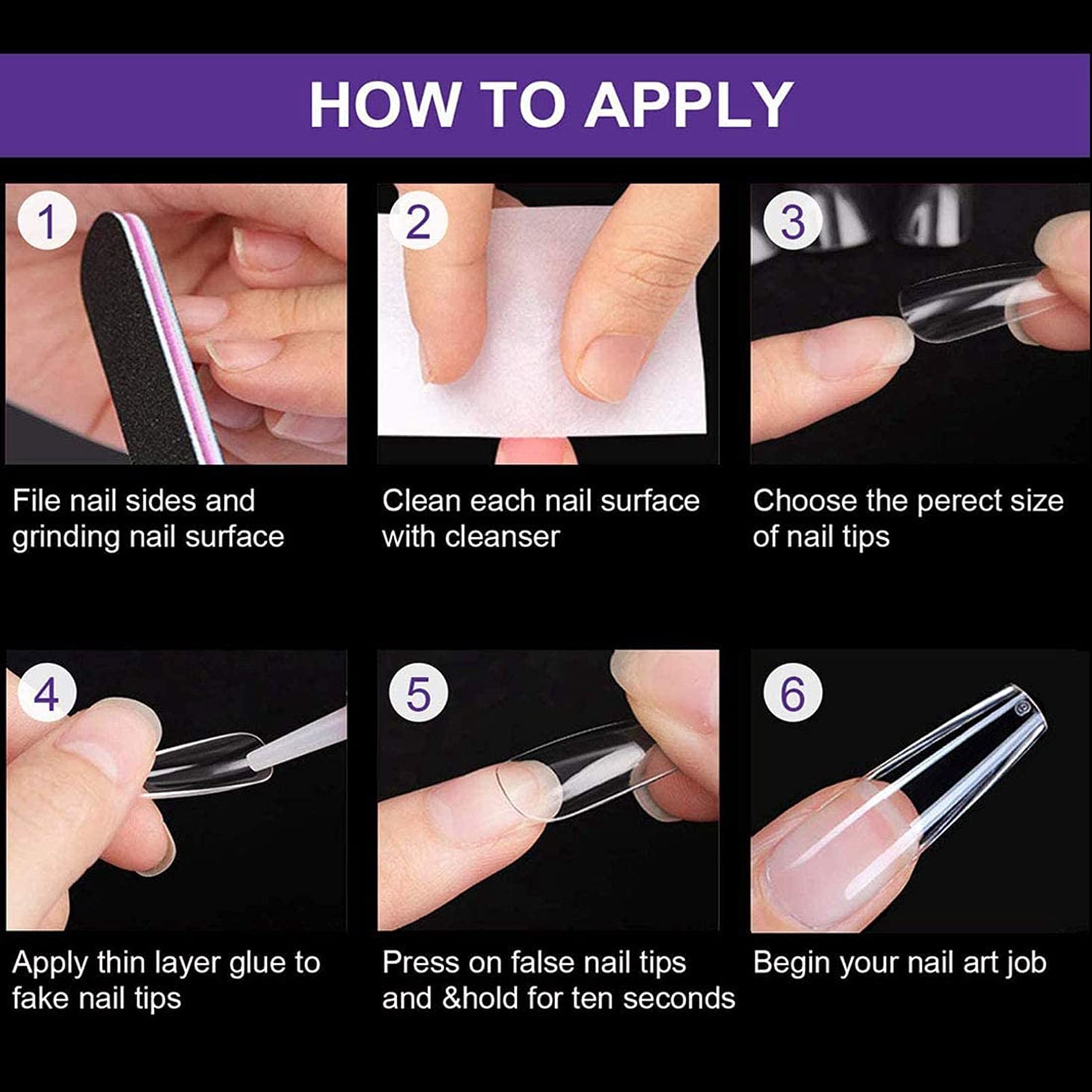500Pcs Medium Clear Coffin Press on Nails - Full Cover Acrylic Nail Tips for Dip Powder, Poly Gel Extension & DIY Nail Art | Perfect for Salon, Home Manicure & Special Occasions