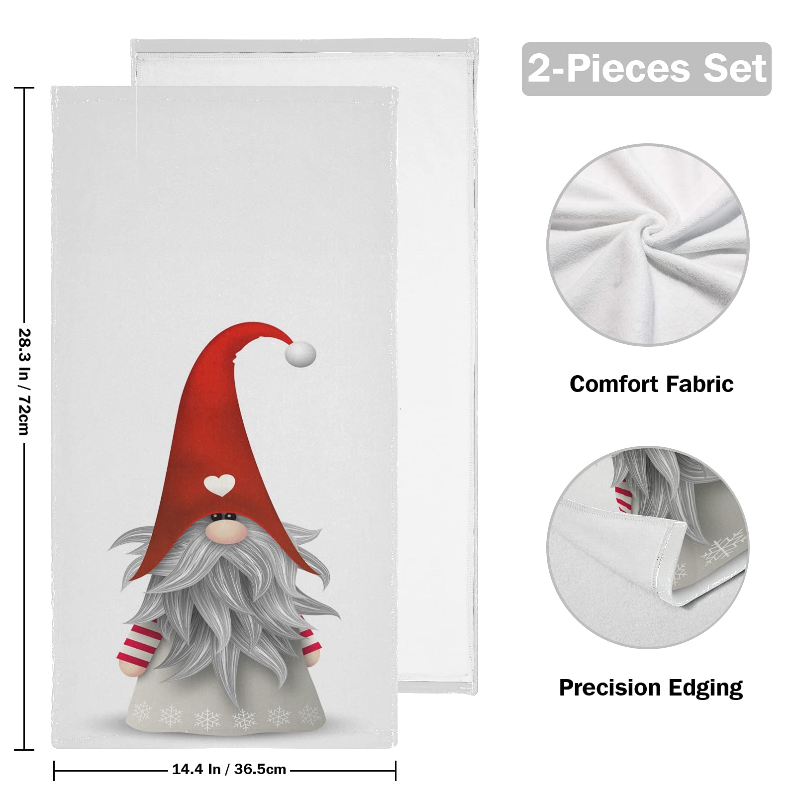 Christmas Gnome Elf Hand Towels Set of 2 - 14x28 Inch Soft Bath & Kitchen Towels with Winter Snowflake Design - Perfect for Guest Bathrooms, Holiday Decor & Dish Drying