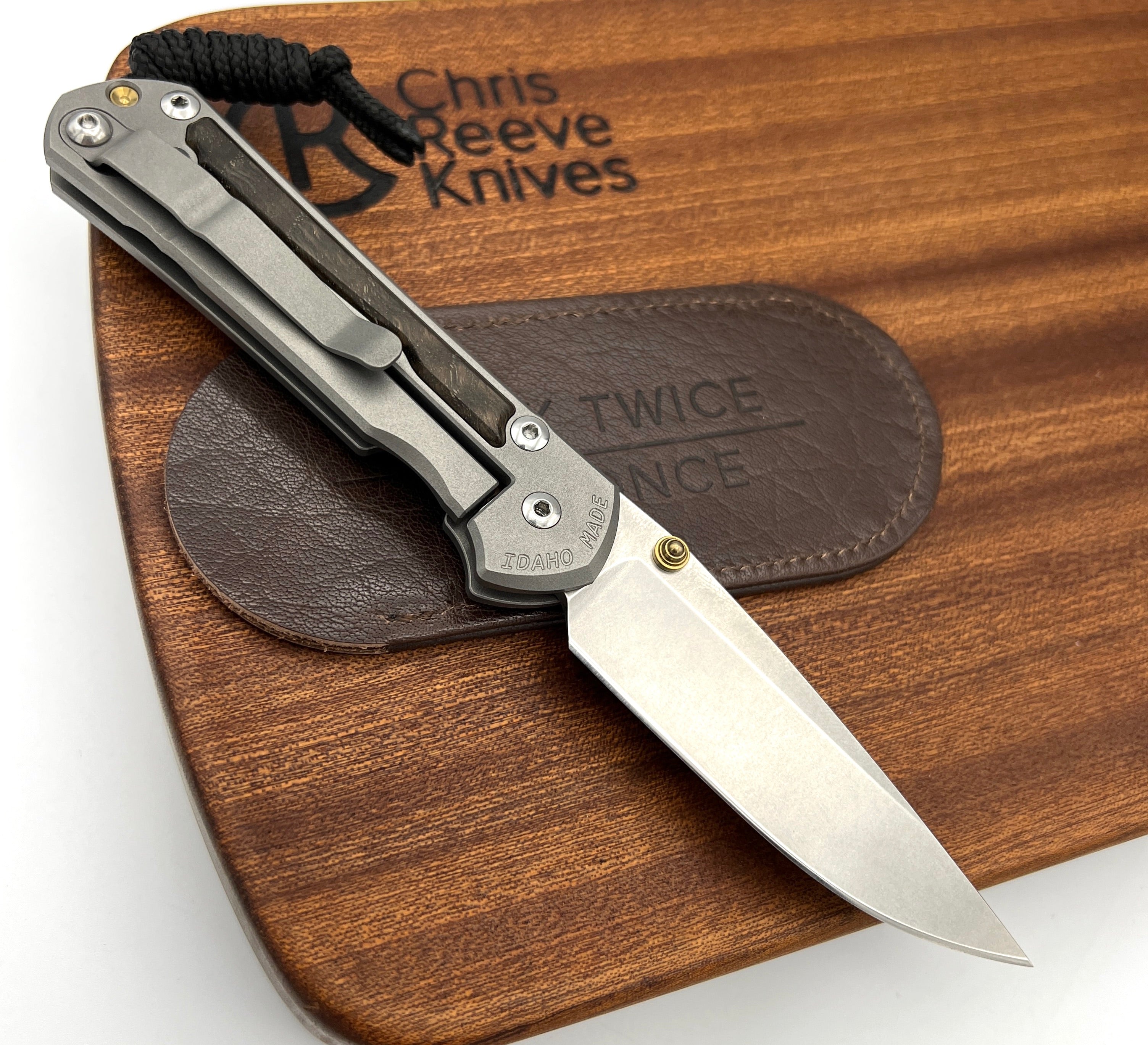 Chris Reeve Knives Small Sebenza 31 Drop Point Folding Knife with Bog Oak Inlay - Matte Finish & Double Gold Lugs - EDC Pocket Knife for Outdoor, Camping, Hiking and Everyday Carry