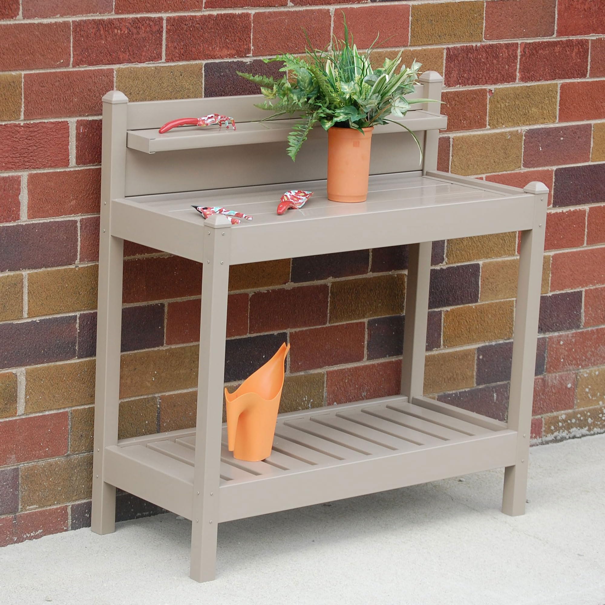 Durable Greenfield PVC Vinyl Indoor/Outdoor Potting Bench with Storage Shelf - Perfect for Gardening, Plant Care & Tool Organization - Ideal for Patio, Greenhouse & Backyard Use (Mocha)
