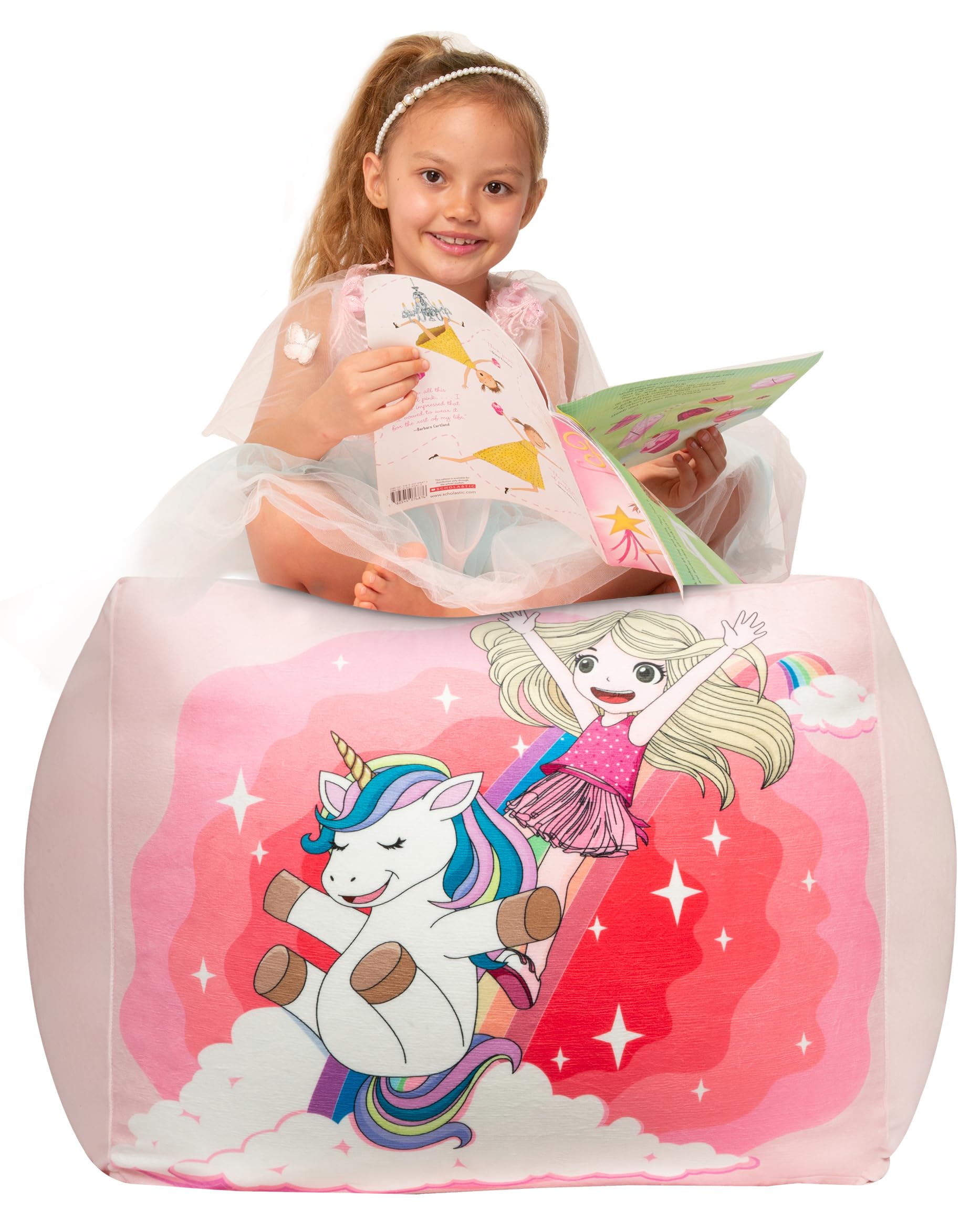 **Pink Unicorn Bean Bag Chair for Girls - Medium Size Velvet Soft Cover, Stuffed Animal Storage & Bedroom Decor - Perfect for Kids' Room, Playroom & Sleepovers**