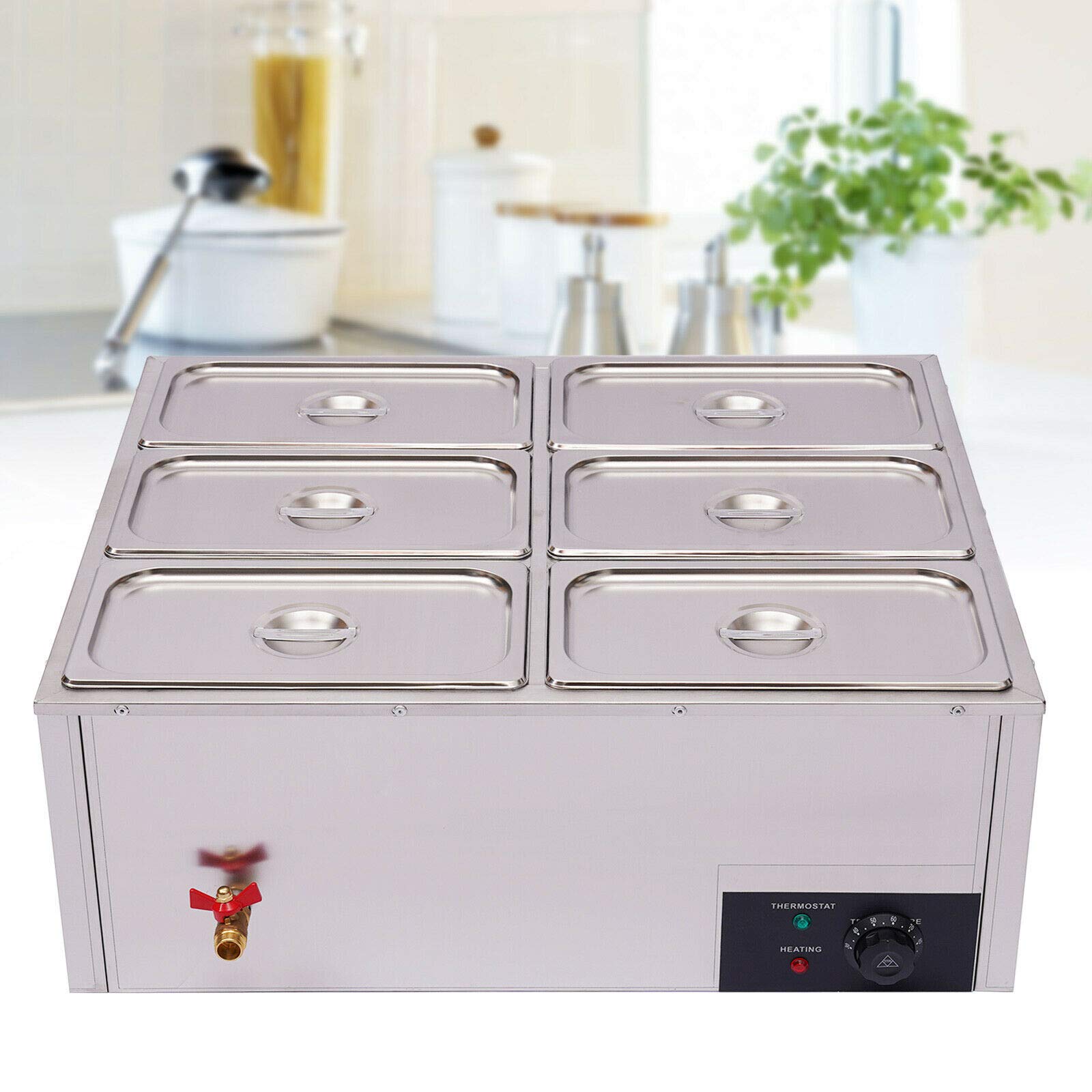 Commercial Food Warmer - 850W Electric Countertop Steam Table with 6 Pans, 15cm/6inch Deep Stainless Steel Bain Marie - Large 7 Quart Capacity (6x7, Silver) - Perfect for Buffets, Catering, Restaurants & Large Events