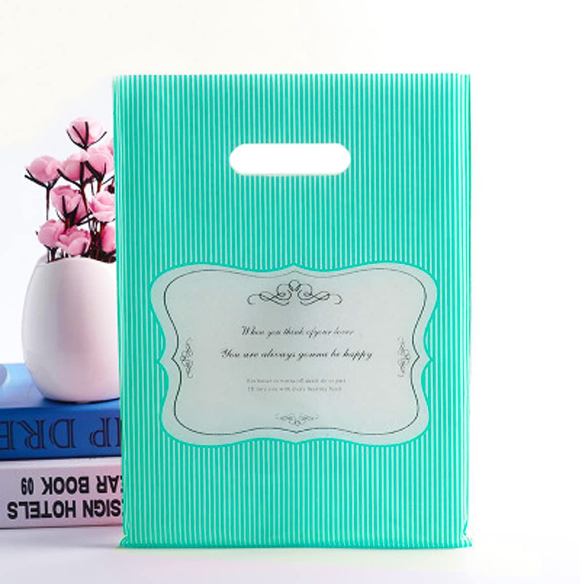 50 Pack Blue Thank You Bags with Die-Cut Handles 5.9