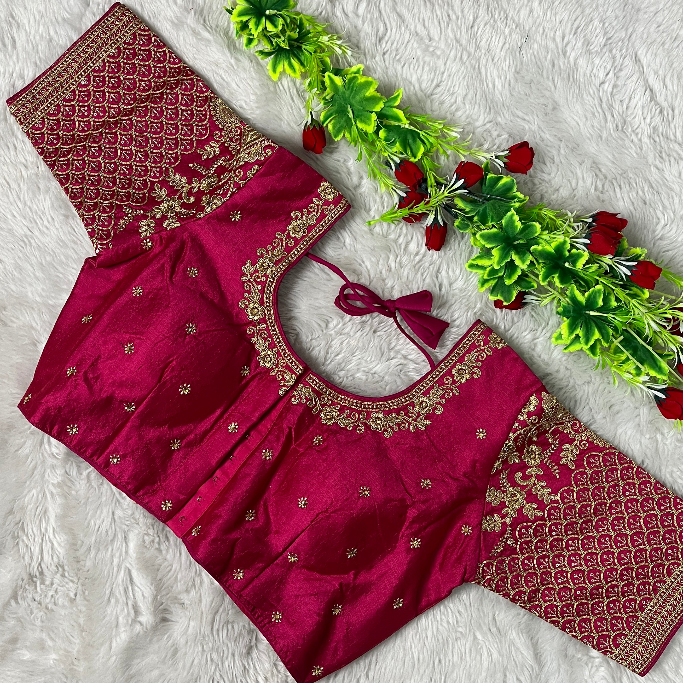 Luxury Dark Pink Silk Embroidered Blouse for Women - Elegant Wedding Guest Dress & Party Wear (Design 1282) | Perfect for Bridal Showers, Cocktail Parties & Special Occasions