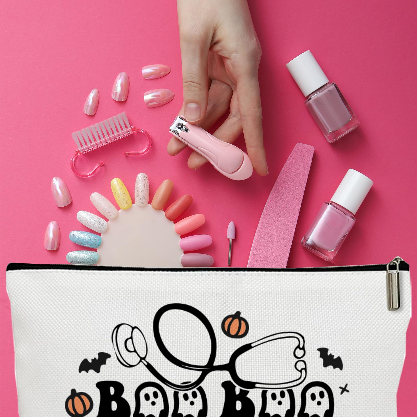 Halloween Boo Ghost Cosmetic Bag for Women - Cute Zippered Makeup Pouch with Ghost, Bat & Skull Design - Perfect Halloween Gift for Boo Crew | Great for Travel, Parties & Trick-or-Treating