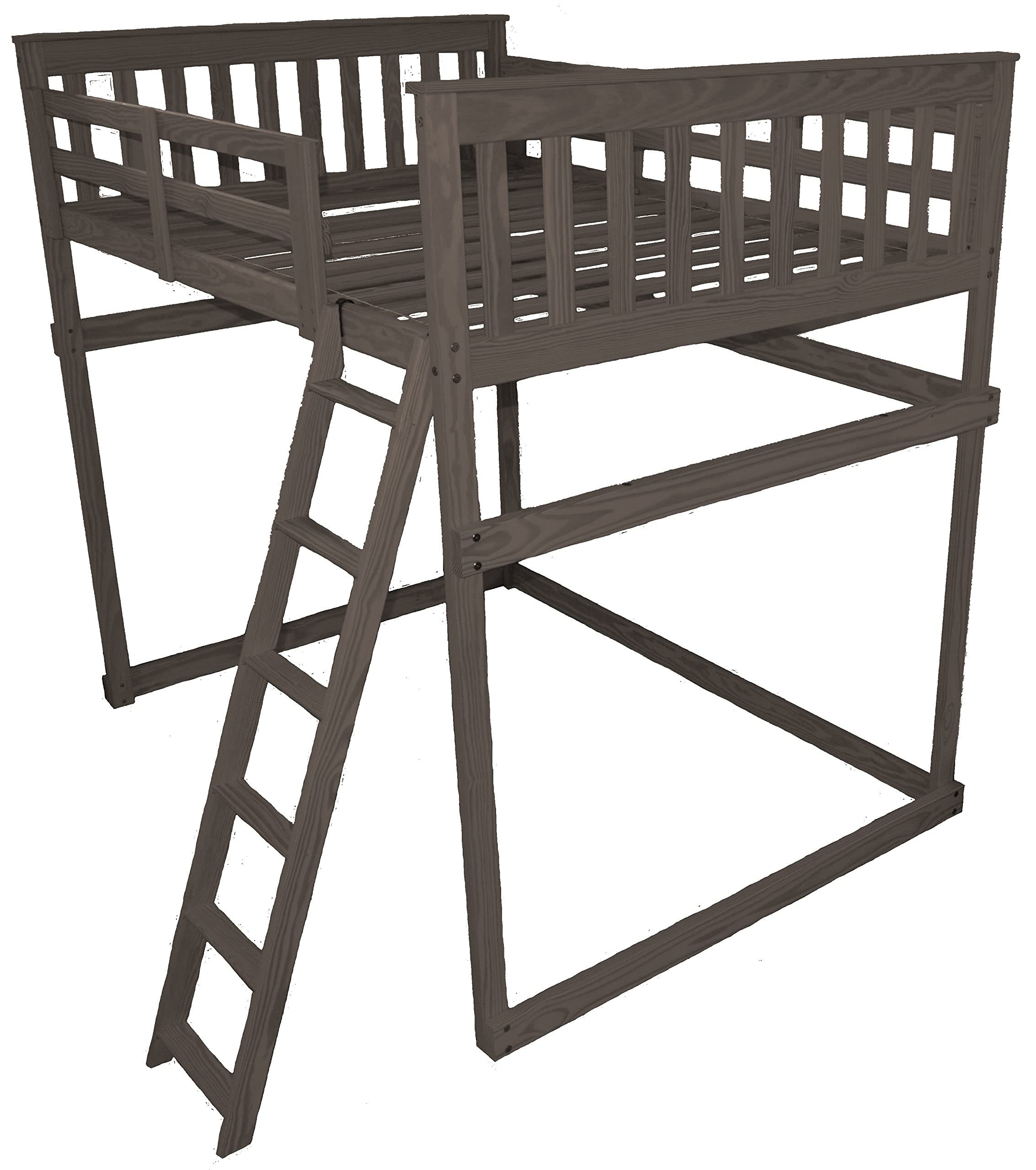 Pine Twin Mission Loft Bed with End Ladder - Solid Wood Furniture for Kids & Teens - Homestead Stain Finish - Space Saving Bedroom Solution for Small Rooms & Dormitories