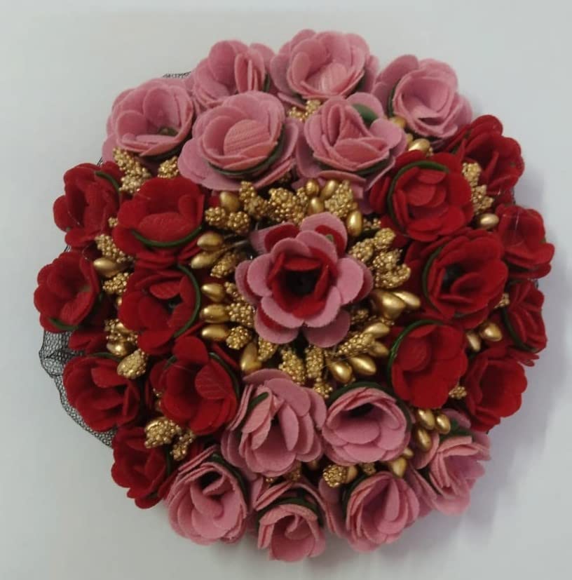 Ruchi Artificial Hair Gajra - Hair Bun Flower Accessory for Women & Girls (Pink/Red) - Perfect for Weddings, Parties & Traditional Events
