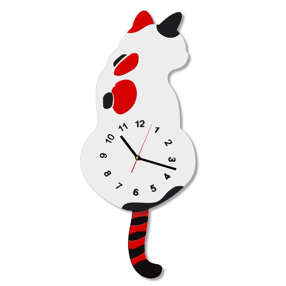 Japanese Cat Wall Clock - Silhouette Cat Wags Tail Modern Wall Watch - Unique Gift for Cat Lovers - Perfect for Home, Office & Kitty-Themed Decor