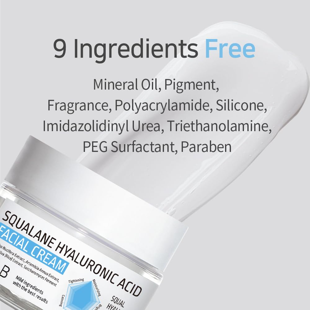APLB Squalane Hyaluronic Acid Facial Cream 1.86 fl oz - Korean Skincare for Deep Hydration, Wrinkle Care & Skin Revitalization | Best Moisturizer for Dry Skin, Improves Skin Texture | Use for Night Routine, Daily Skincare & Anti-Aging Regimen