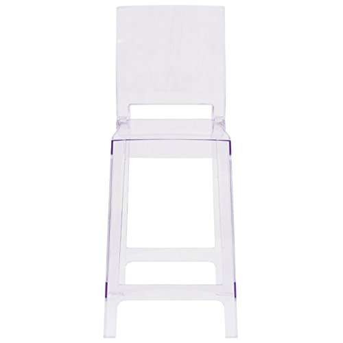 BOWERY HILL 40 Inch Modern Clear Plastic Bar Stools Set of 2 - Contemporary Square Back Counter Height Stools for Kitchen Island, Breakfast Bar & Home Decor