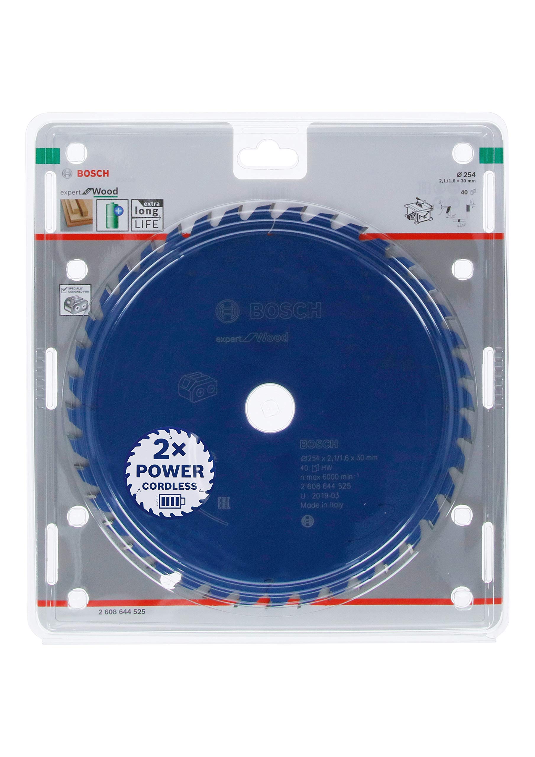 Bosch Professional Circular Saw Blade Expert - 10-Inch 254mm x 30mm x 2.1mm 40-Tooth Wood Cutting Blade for Cordless Circular Saws | Perfect for DIY Projects, Woodworking, and Professional Construction Use