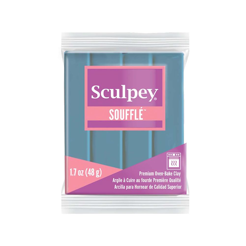 Polyform Sculpey Soufflé Polymer Oven-Bake Clay - Bluestone, Non-Toxic, 1.7 oz Bar | Premium Lightweight Modeling Clay for Jewelry Making, DIY Crafts, Holiday Decorations & Mixed Media Art | Perfect for Handmade Earrings, Ornaments & Creative Projects