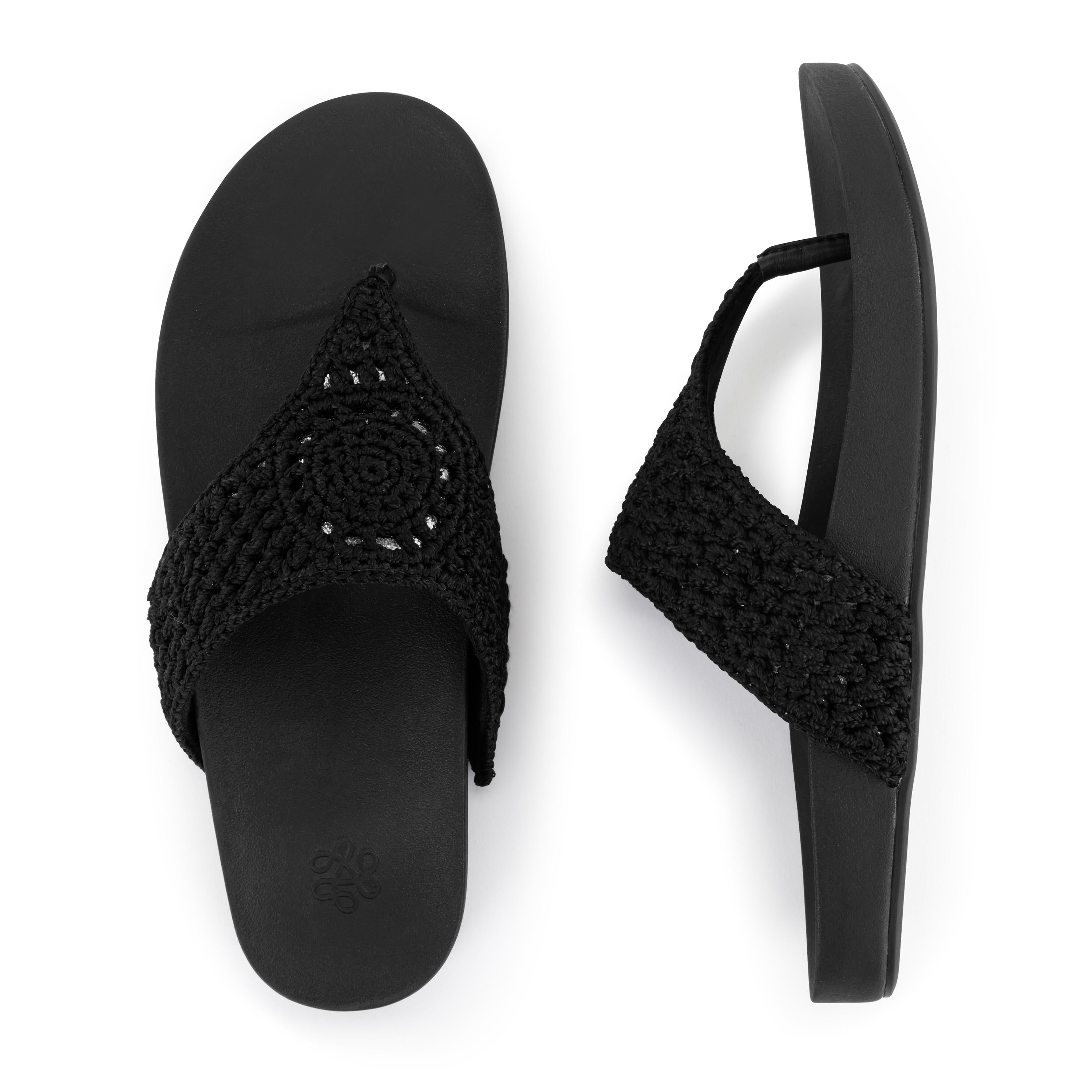 Everly Sandal - Hand Crochet Women's Sandals with Black Medallion Design | Comfortable Summer Beach Shoes for Outdoor Walking and Vacation