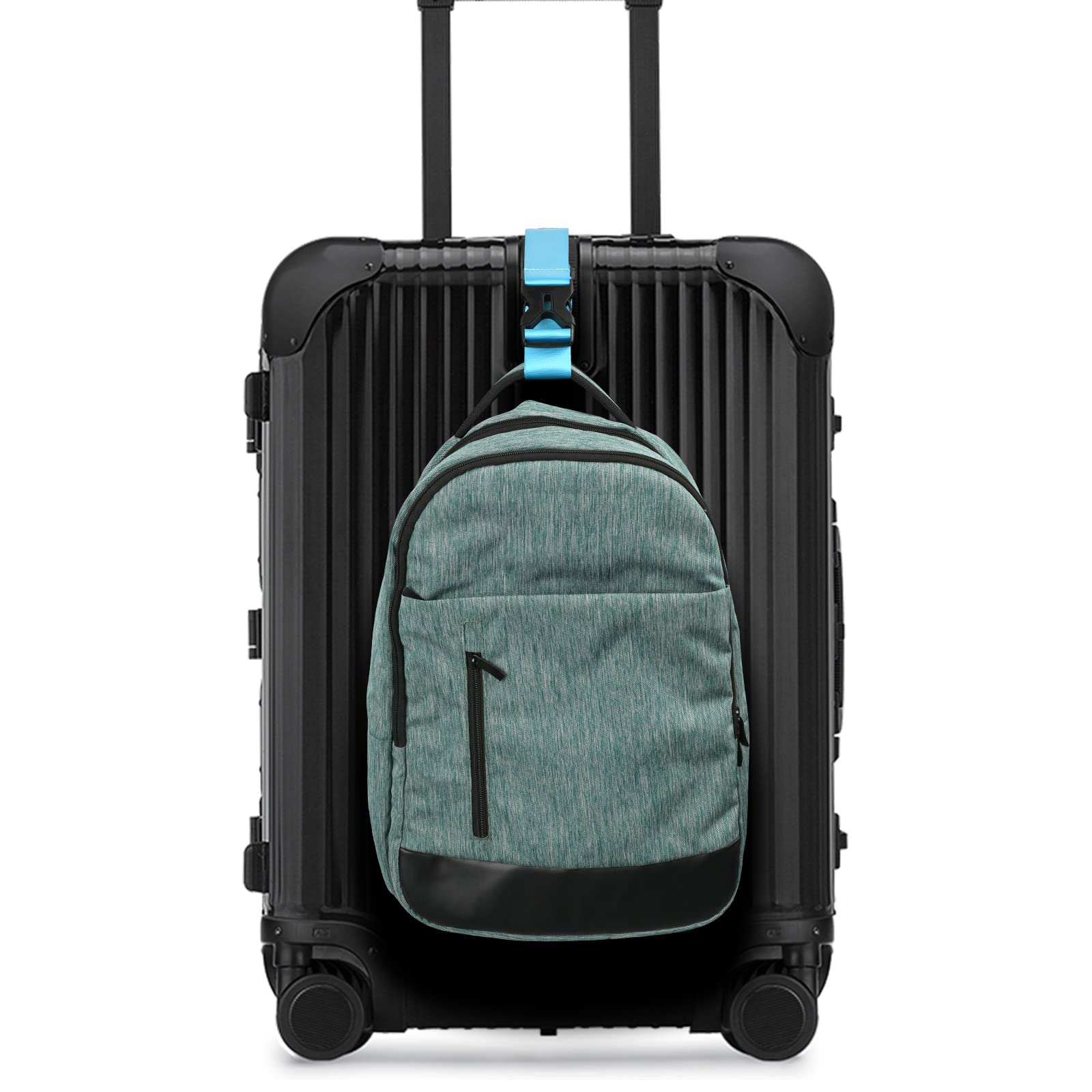 Cosmos Premium Nylon Add-A-Bag Travel Luggage Strap with Quick Release Buckle - Light Blue | Secure Carry-On, Suitcase, Backpack Attachment for Airplane, Train & Road Trips