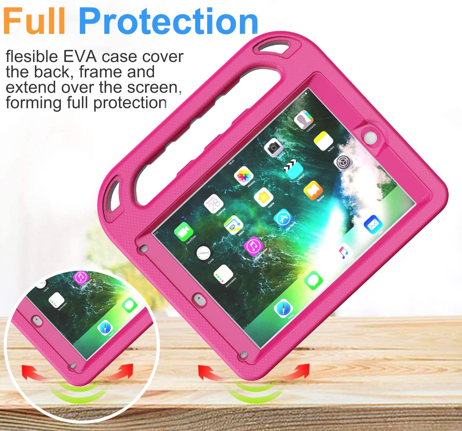 BMOUO Shockproof Kids iPad Case for iPad 9.7 (2018/2017), iPad Air 2/1, iPad Pro 9.7 - Convertible Stand Handle with Built-in Screen Protector - Compatible with iPad 6th/5th Generation 9.7 inch (Rose) - Perfect for School, Travel & Home Use