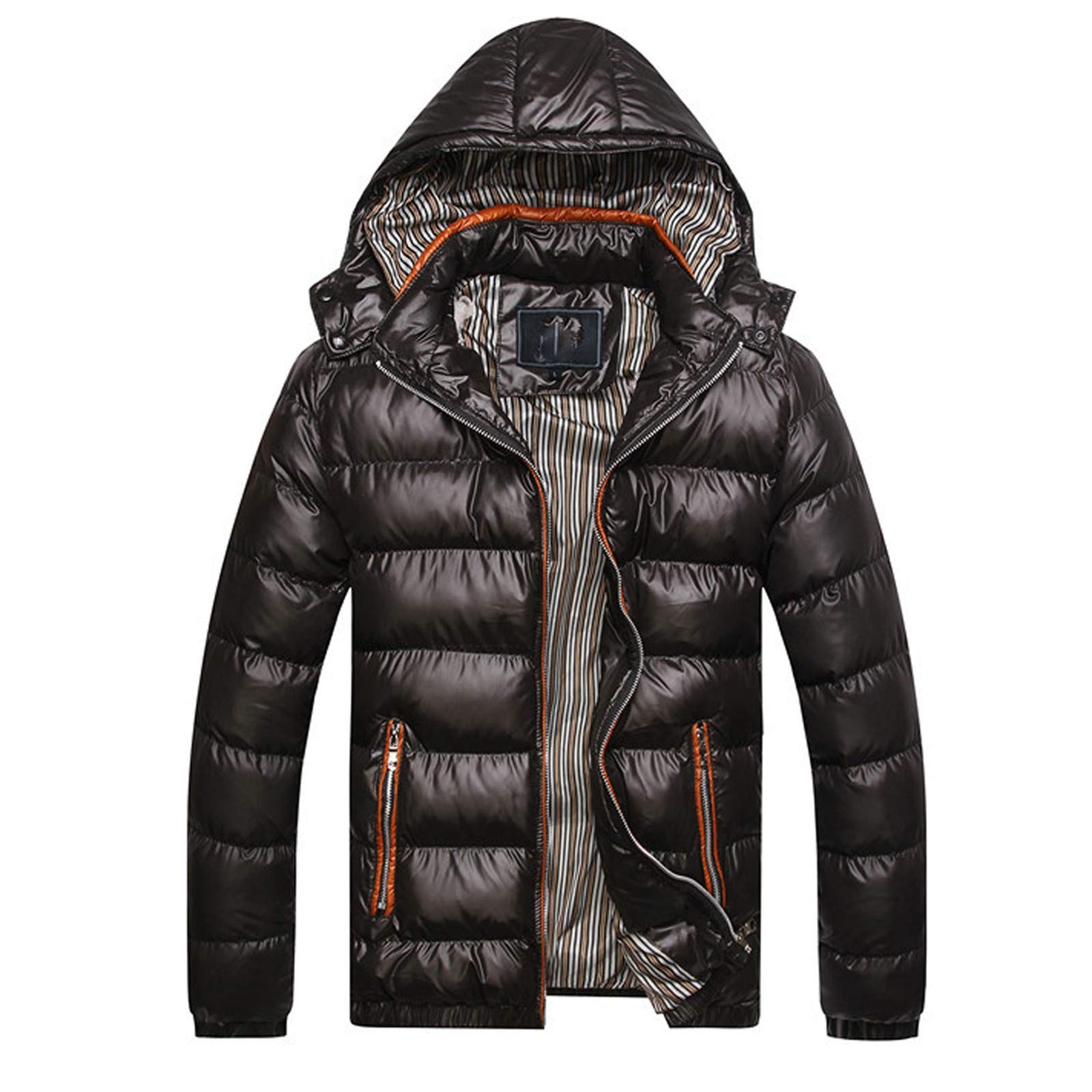 NEGJ Men's Winter Padded Jacket with Removable Hood - Thick Cotton Warm Coat for Cold Weather | Outdoor Activities, Daily Wear & Casual Style