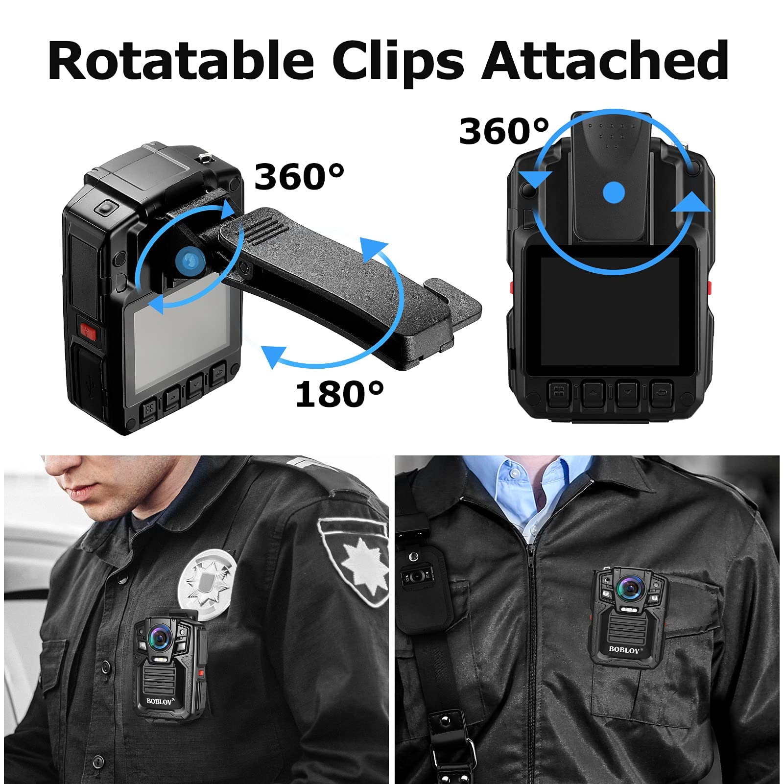 BOBLOV D7 2K Body Camera with 170° Wide Angle & Night Vision - IP67 Waterproof Security Camera with Audio/Video Recording - Includes 2 x 1950mAh Batteries & Charging Dock (128GB) - Ideal for Law Enforcement, Security Guards & Night Patrols