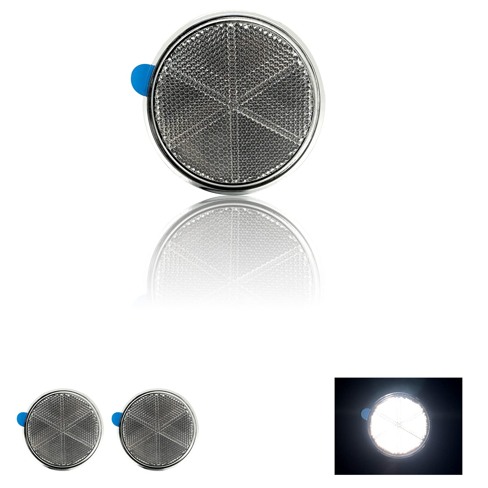 80mm Self Adhesive Reflective Stickers - Waterproof Safety Round Reflectors for Driveway, Mailbox, Trees (White) | Enhanced Night Visibility for Roads, Pathways & Outdoor Areas