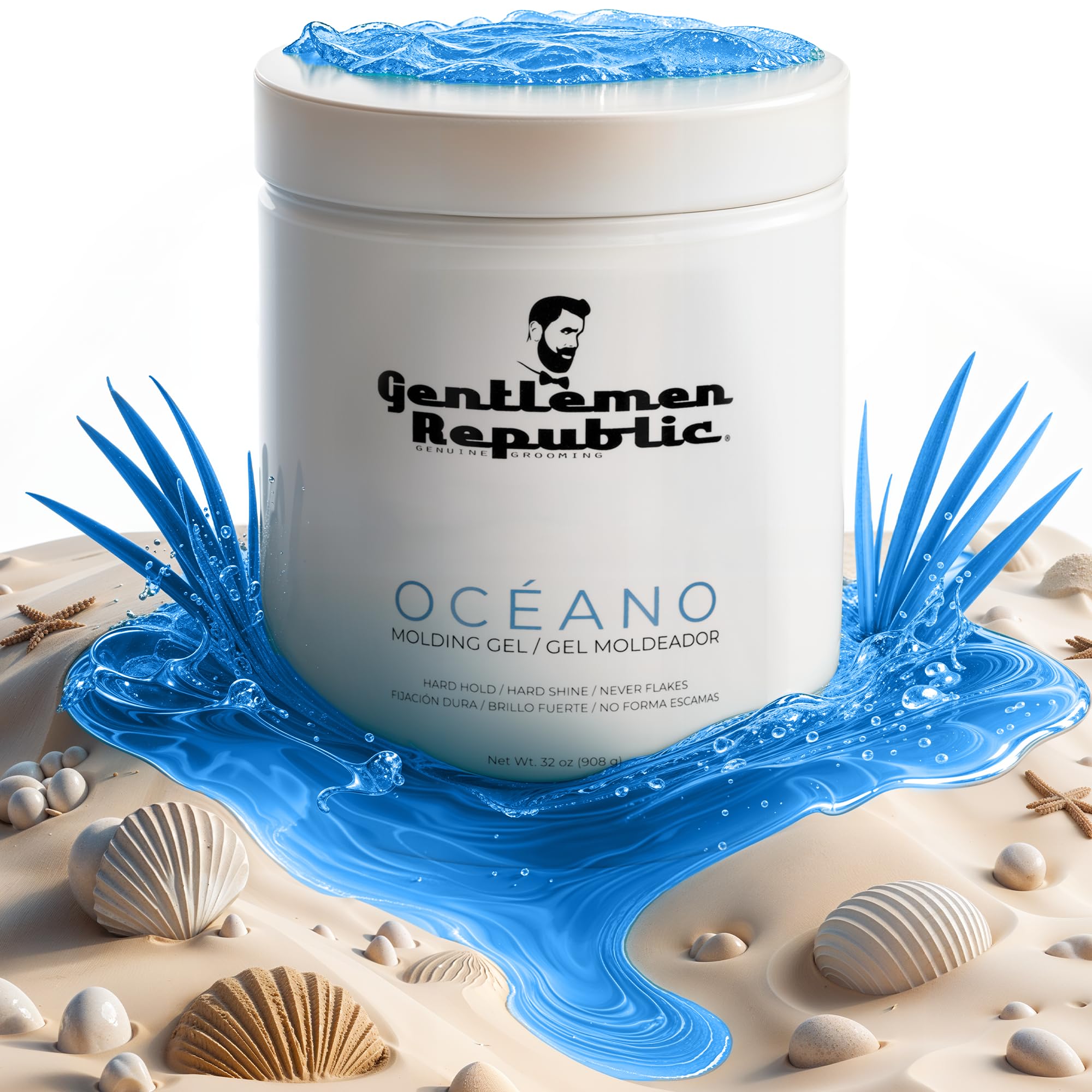 Gentlemen Republic Oceano Men's Hair Gel 32oz - Strong Hold High Shine Styling Gel for Men | Alcohol-Free Professional Formula with Fresh Ocean Scent | Made in USA | Perfect for Daily Styling, Special Occasions & Professional Grooming