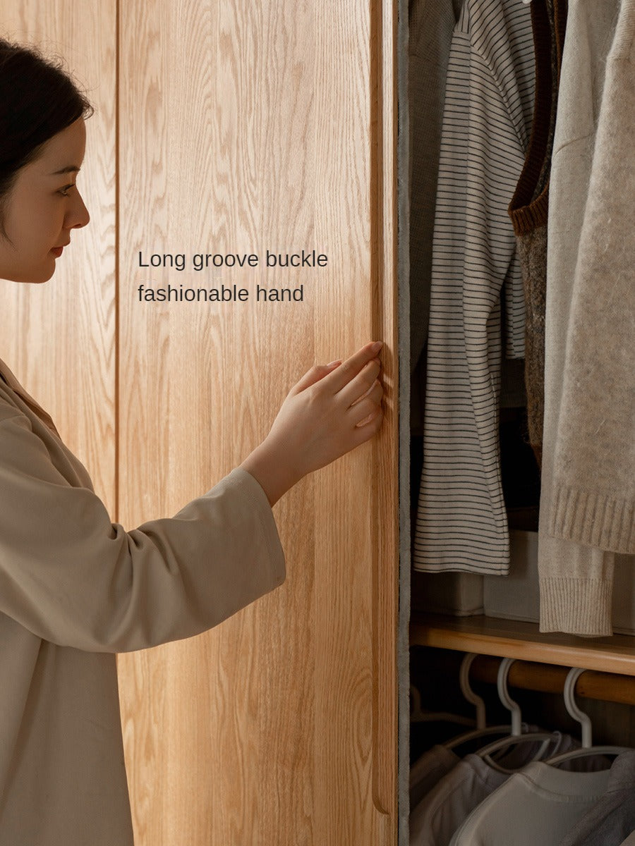 Solid Oak Wood Sliding Door Wardrobe Closet - Modern Storage Solution for Bedroom, Living Room & Office Organization
