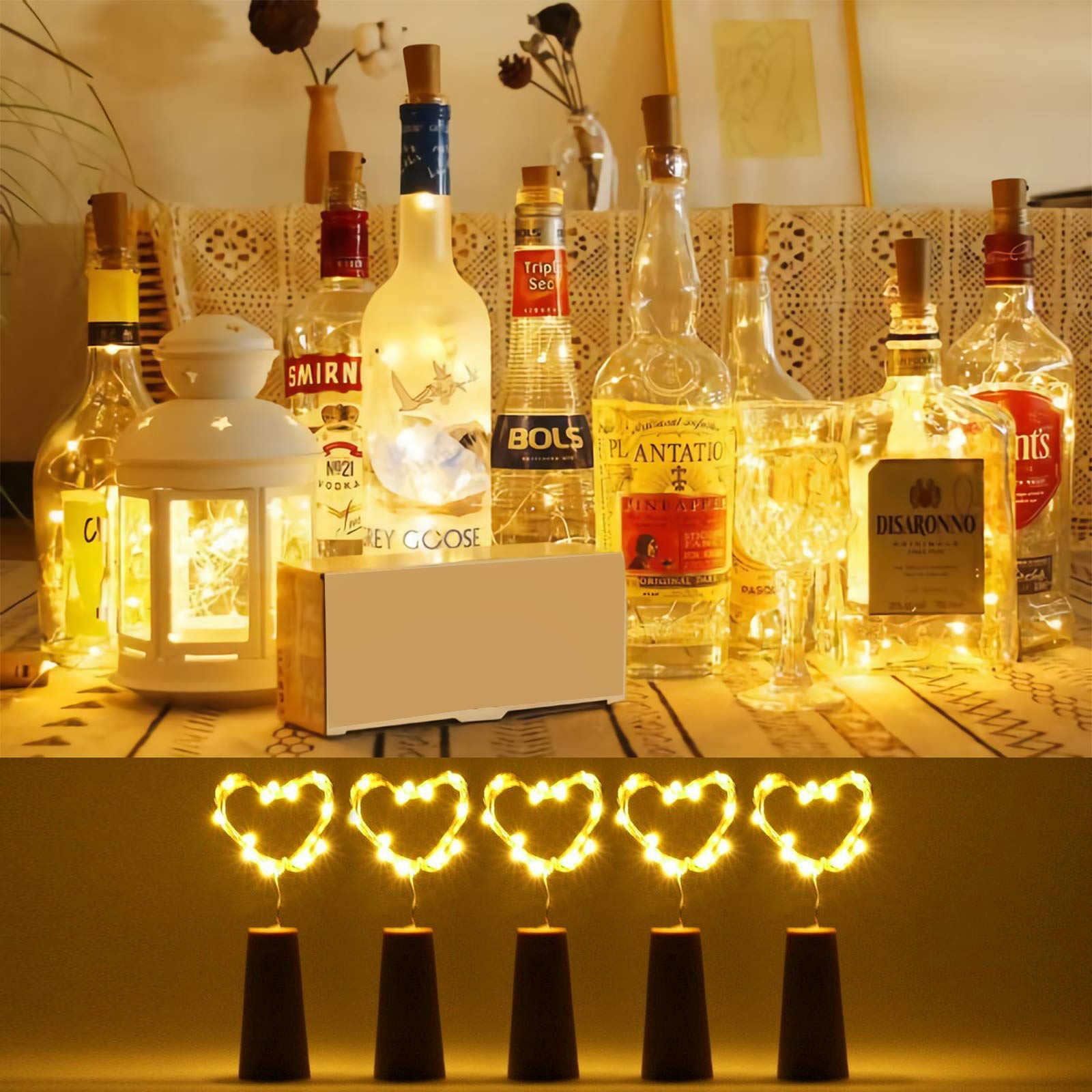 5 Pack Wine Bottle Fairy Lights with Cork - Battery Operated LED Bottle Lights for Liquor & Wine Bottles - DIY Party Wedding Decoration - Warm White Light for Home Bar, Restaurant, and Romantic Ambiance