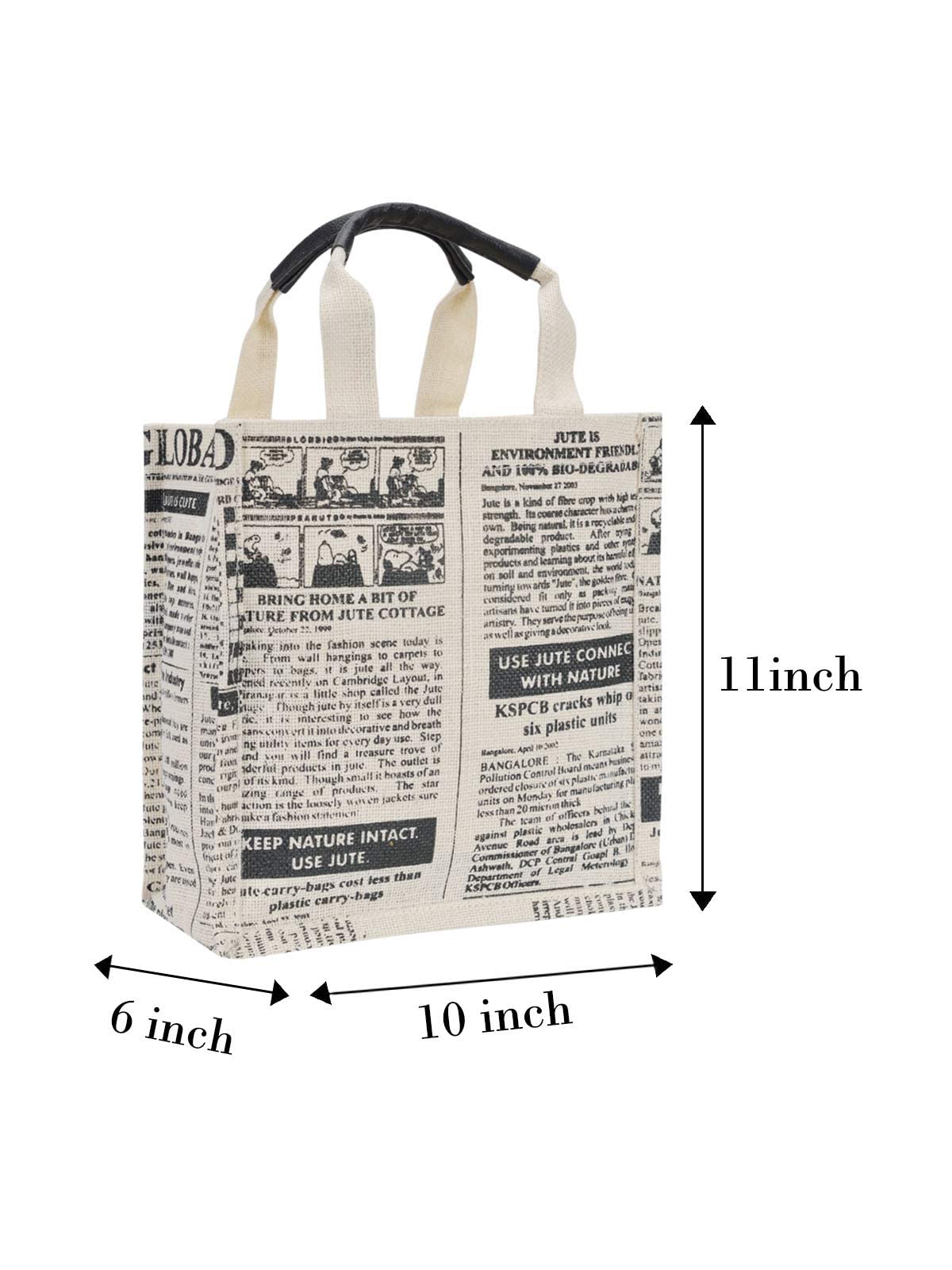 Eco-Friendly Jute Lunch Bags for Women & Men - Reusable Newspaper Print Tote for Work, Picnics & Grocery Shopping