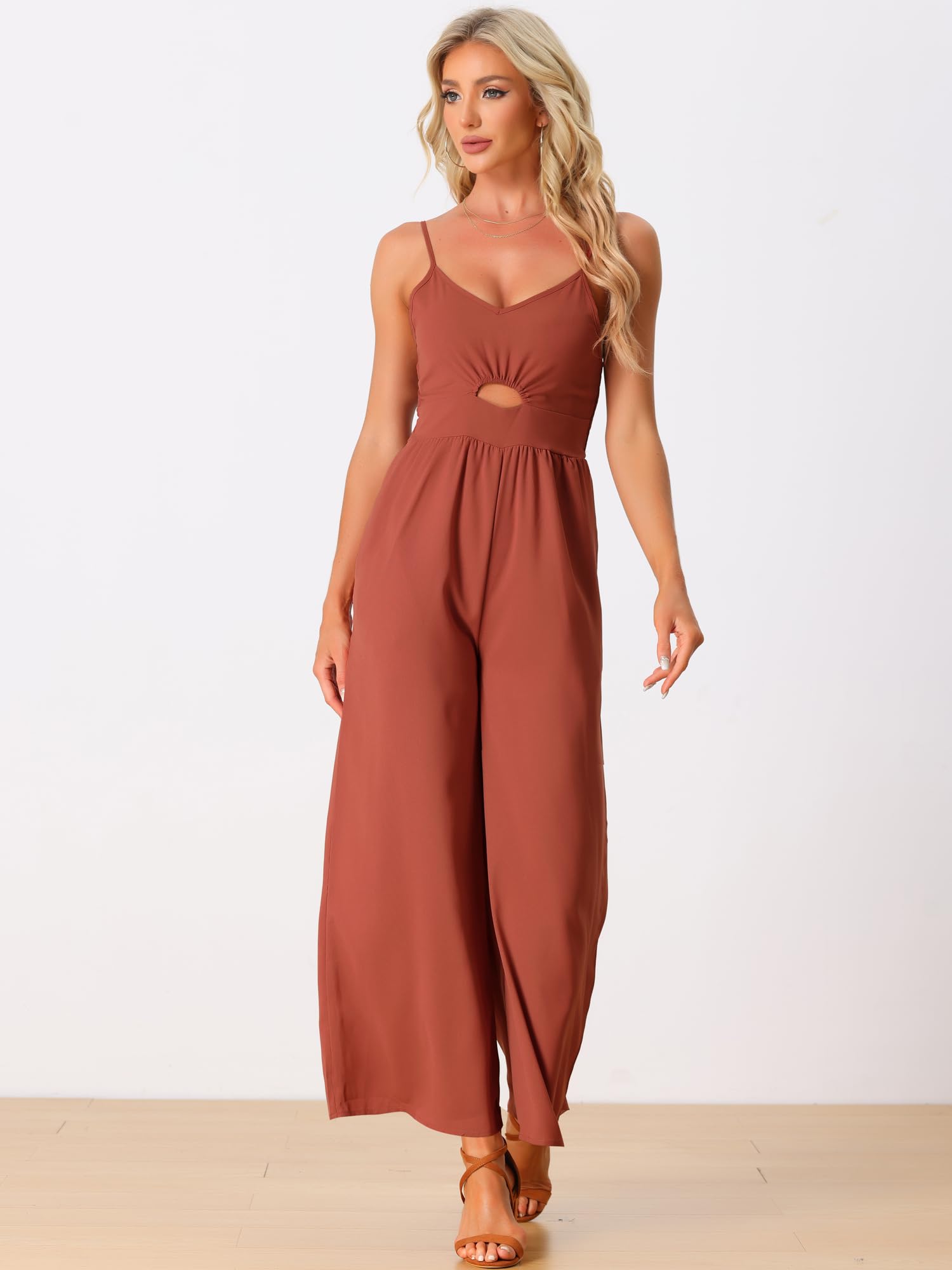 Allegra K Women's Casual Sleeveless Smocked Wide Leg Romper Jumpsuit - Summer Beach Outfit, Vacation Wear, Boho Chic Fashion
