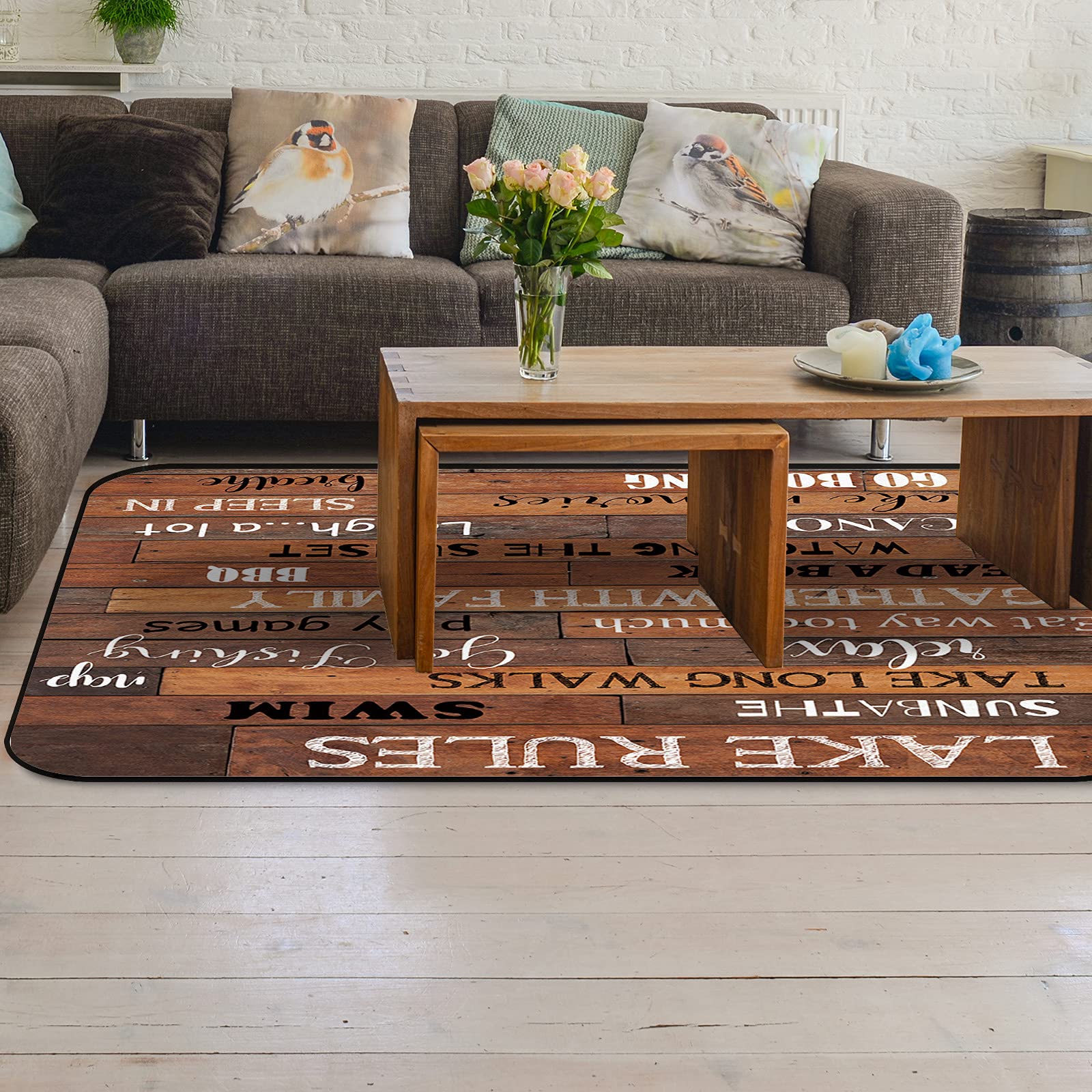 4' x 6' Modern Large Area Rugs - Soft Nursery Carpet for Kids Room, Wood Grain Design Indoor Outdoor Rug for Living Room Bedroom - Perfect for Game Rooms, Boating, BBQ Parties, Swimming Pool Areas, Fishing Trips & Walking Paths
