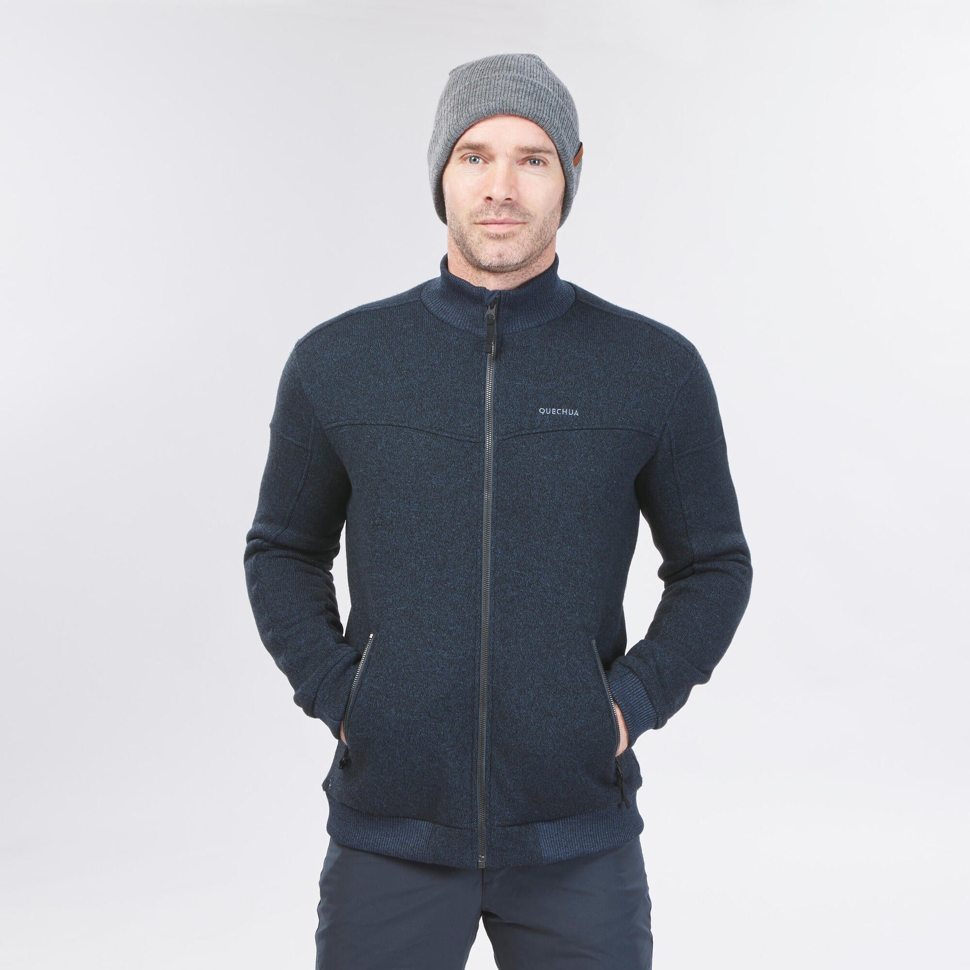 Quechua Men's SH100 Fleece Winter Jacket - Lightweight Warm Hooded Coat for Hiking & Outdoor Activities | Cold Weather Essential for Camping & Winter Sports
