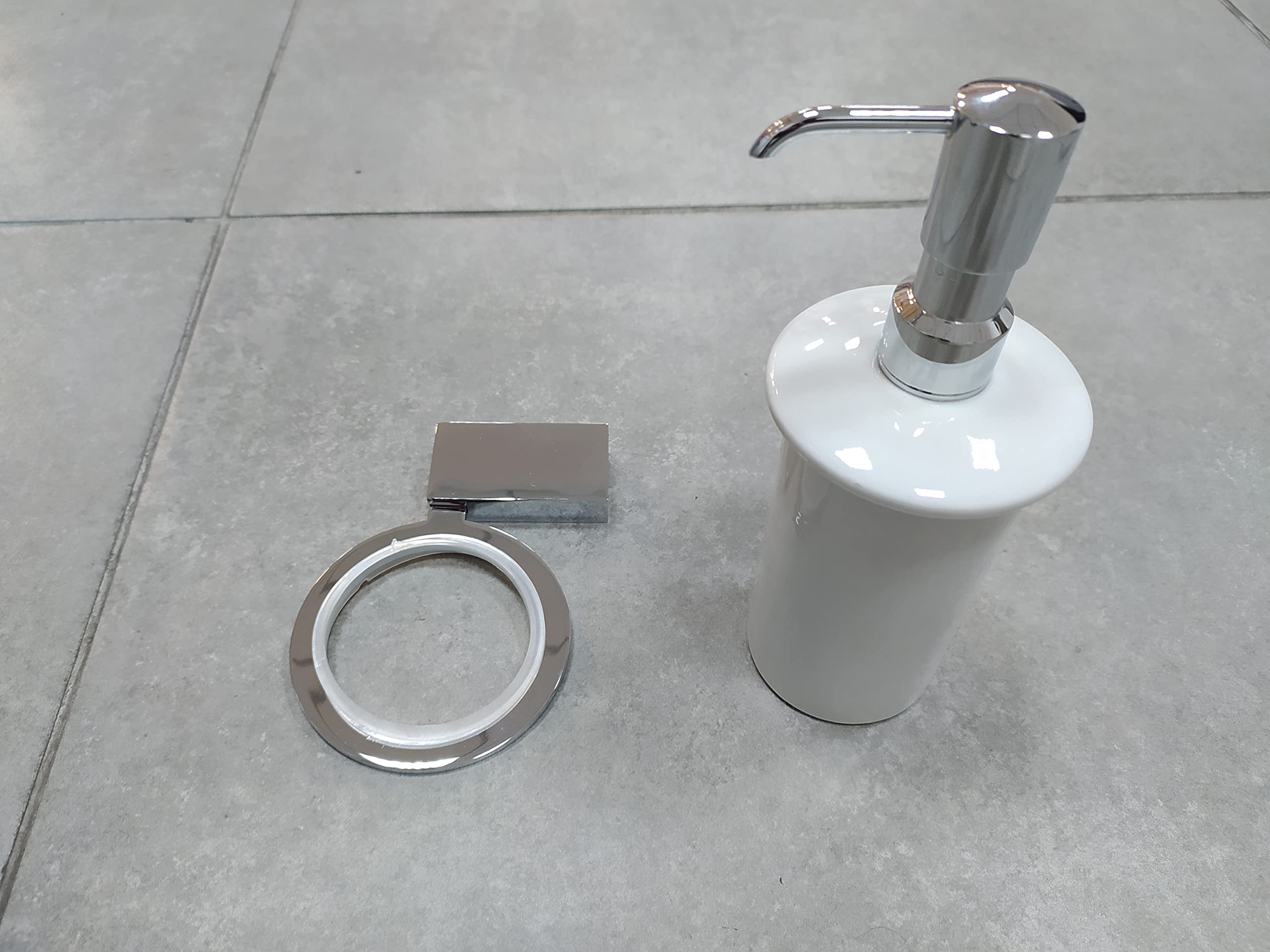 Premium Chrome Polished Porcelain Wall Mount Soap Dispenser - Elegant Rectangular Design for Bathroom, Kitchen & Sink Area