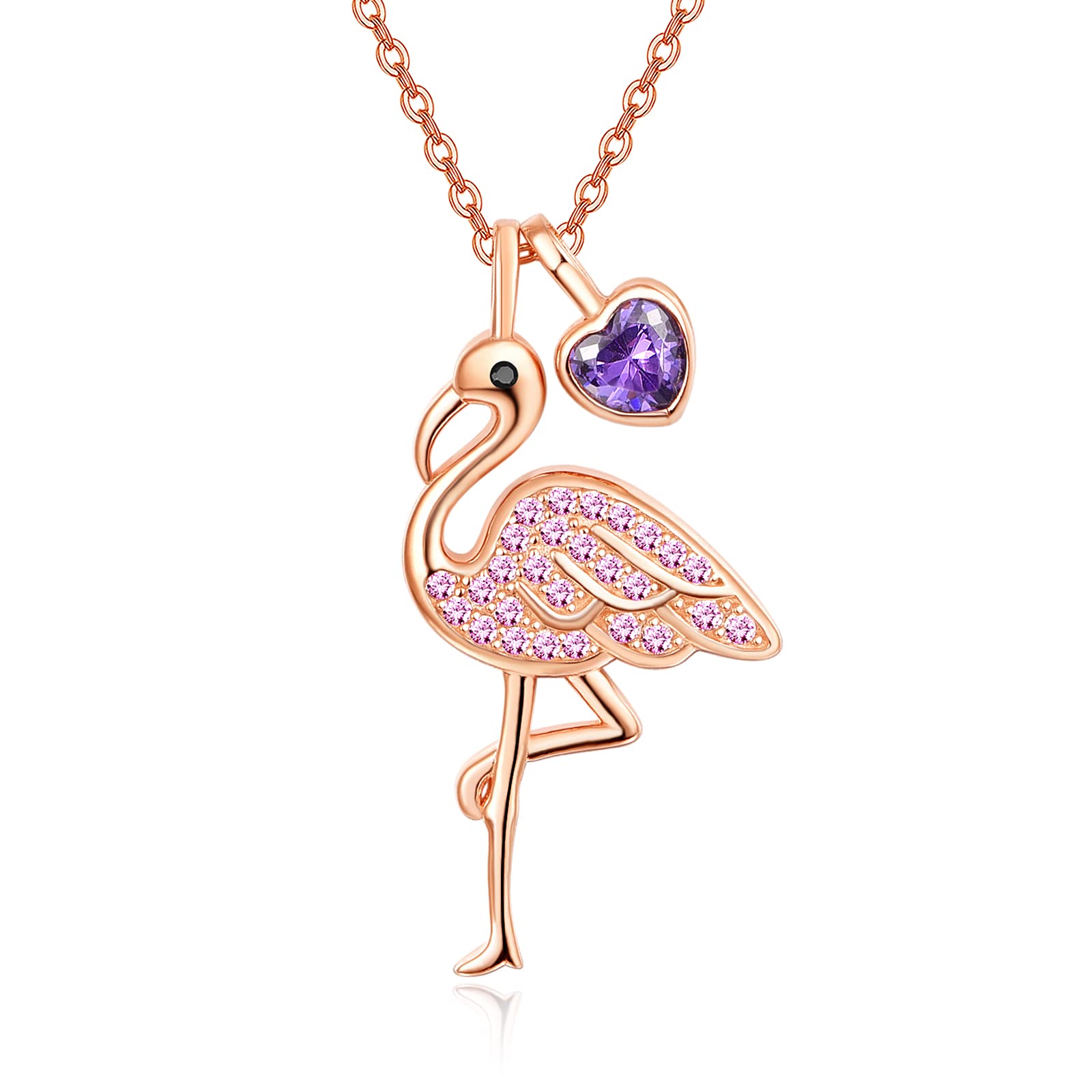 Sterling Silver Flamingo Pendant Necklace with Birthstone - Elegant Jewelry Gift for Women, Teens & Girls - 18