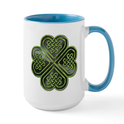 White/Blue Inside - Celtic Knot Shamrock Large Mug