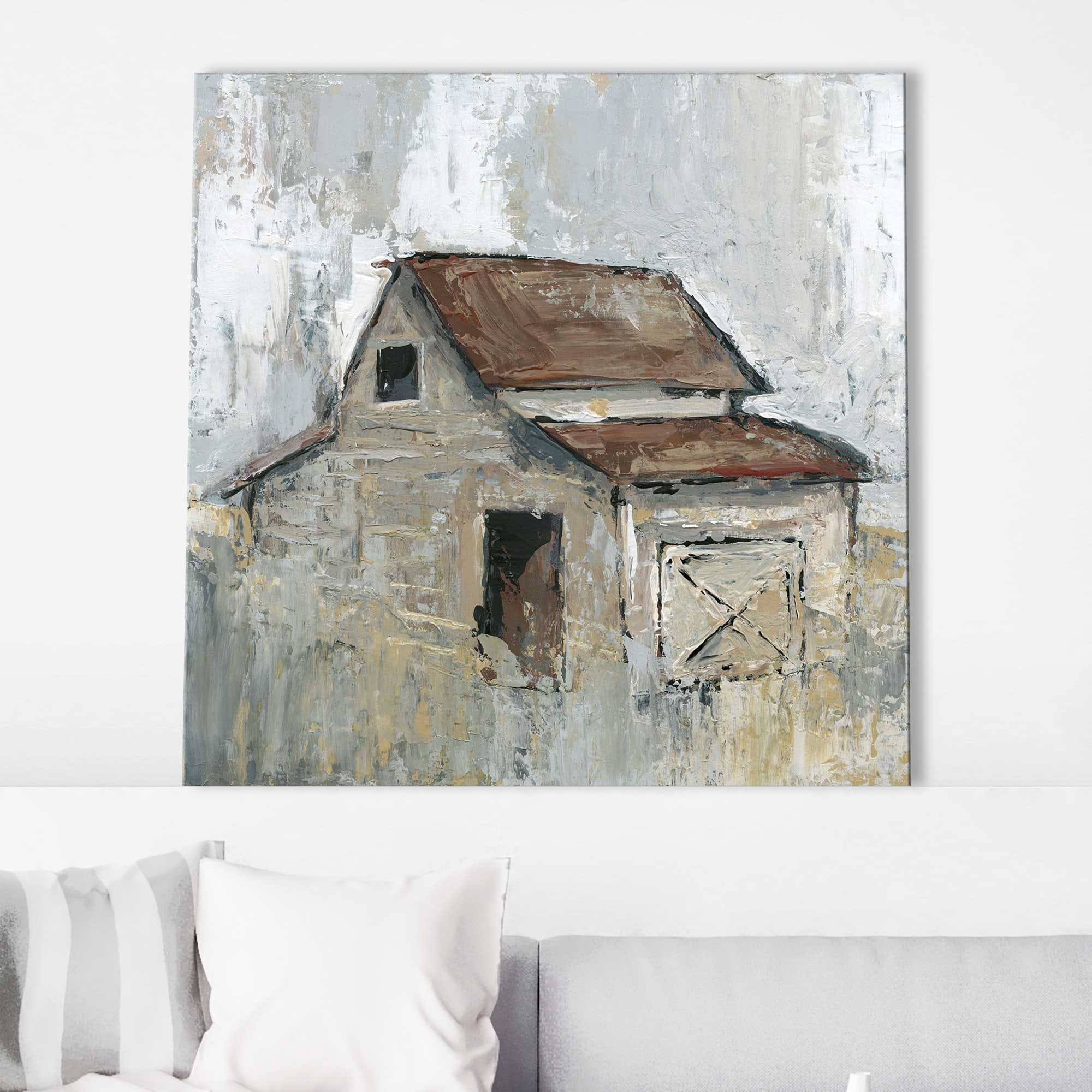 Barn at Midday by Carol Robinson - Premium Canvas Wall Art Print - Countryside Landscape Painting for Living Room, Bedroom & Office Decor